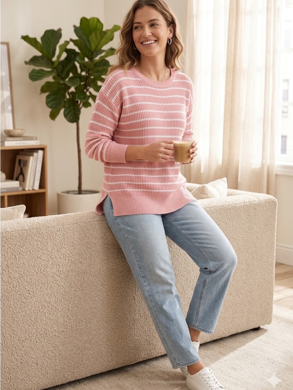 LC Lauren Conrad Pink and White Striped Knit Sweater